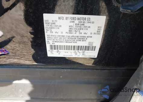 2021 Ford Explorer Xlt из США, поврежденный, VIN 1FMSK8DH1MGA87630